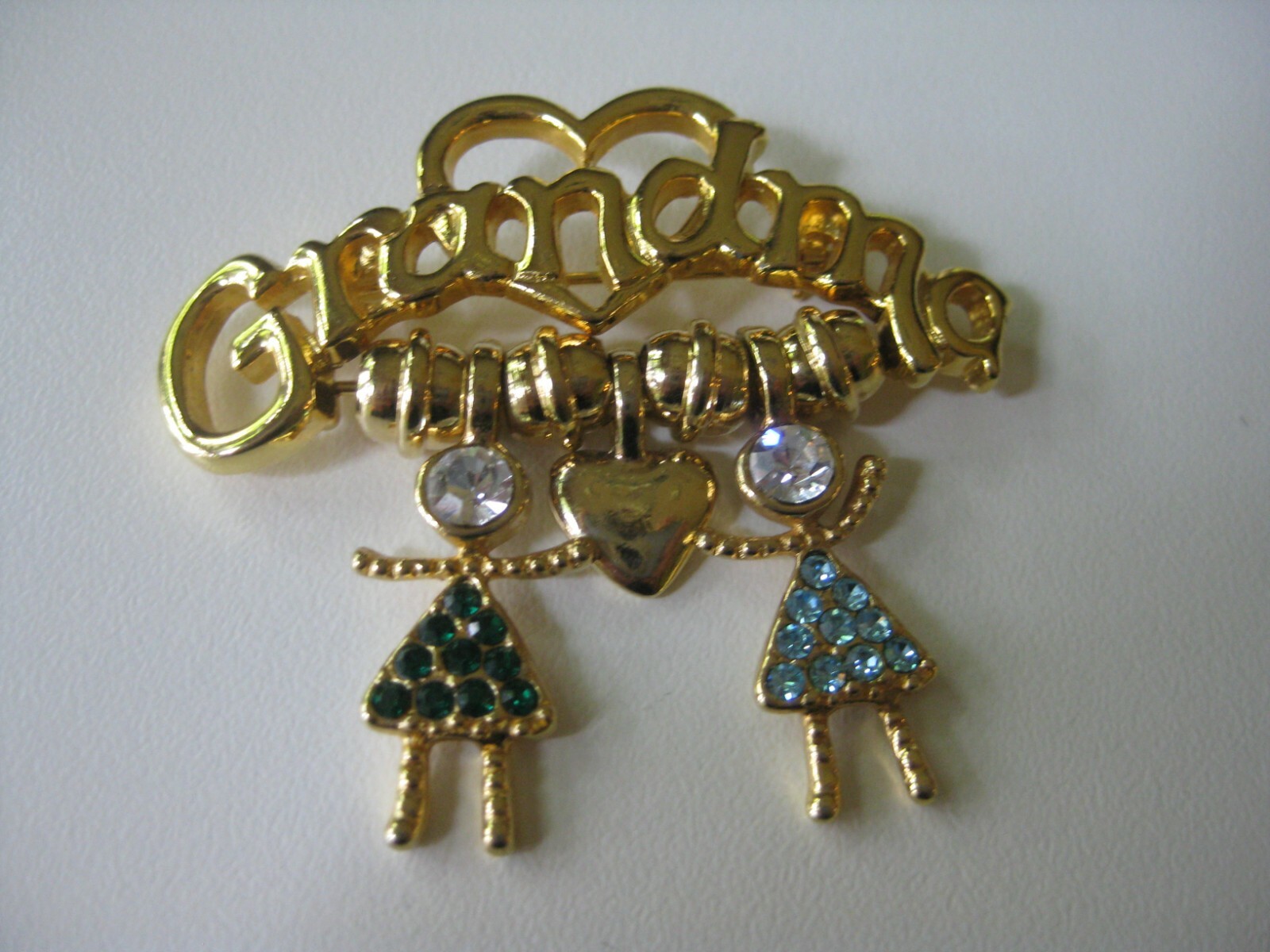 Grandma Brooch Granddaughter Birthstone Heart Charm March Aquamarine May Emerald