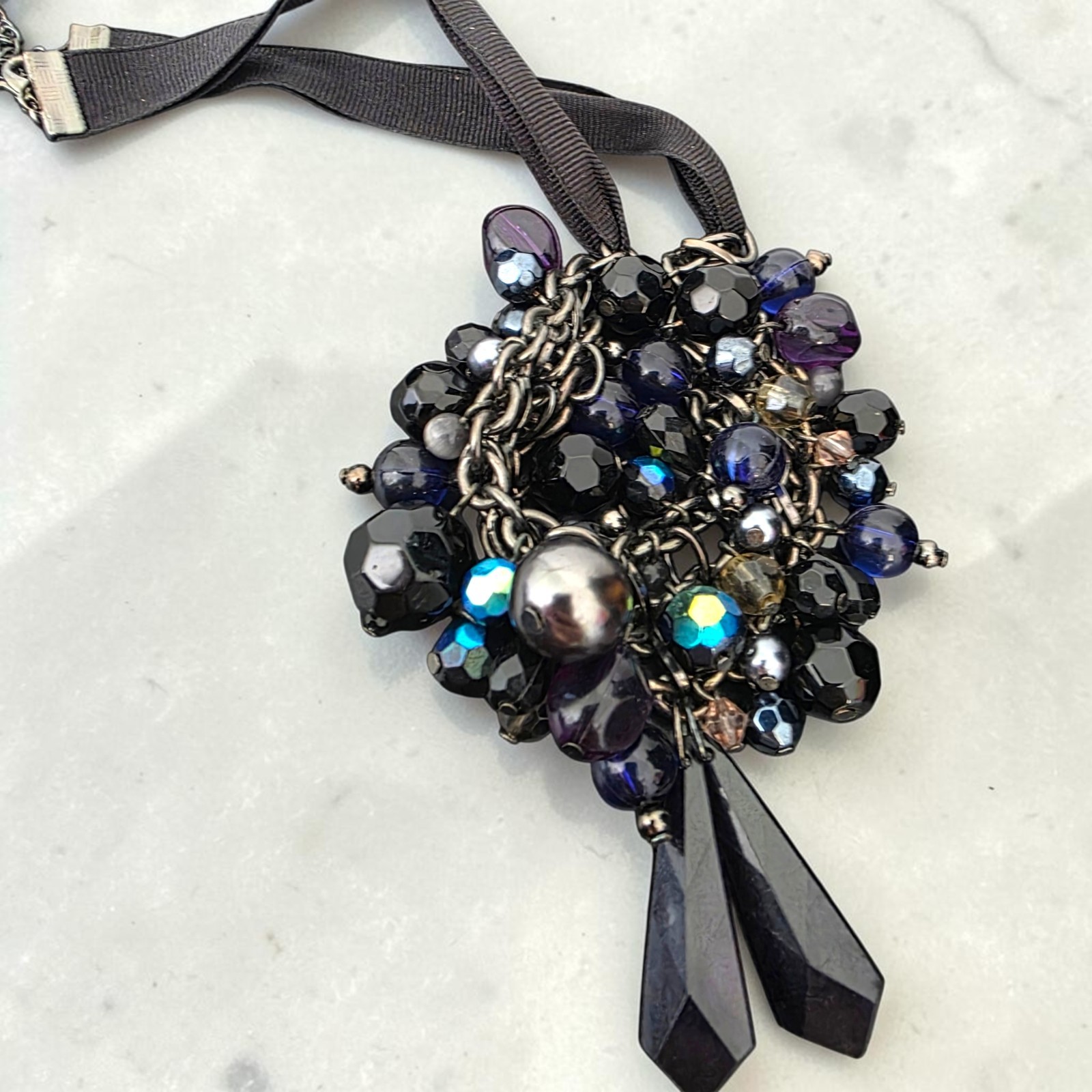 Signed WR Statement Cluster Necklace – 40–45cm – Mixed Glass & Faceted Beads