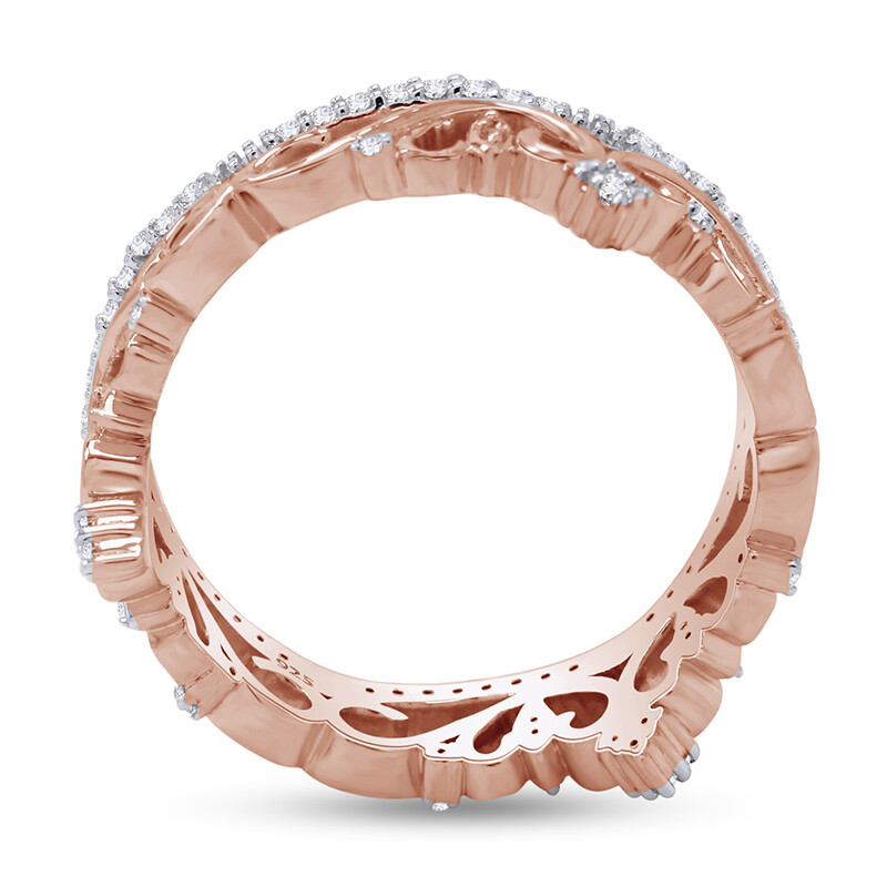 Crown Wedding Band Ring Simulated Diamond 14k Rose Gold Plated Sterling Silver