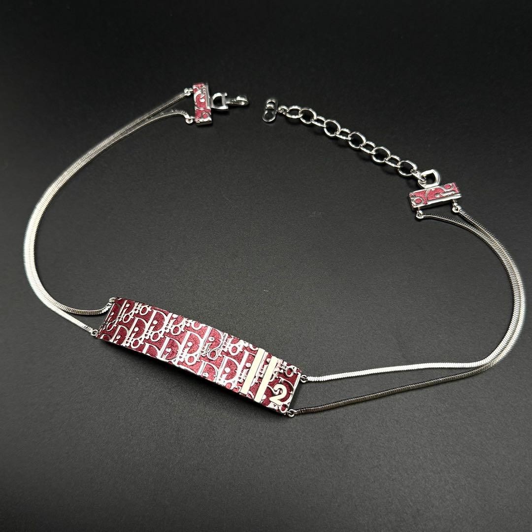 Dior Silver-Tone Red Trottier Choker Necklace Galliano Era 40cm/16in