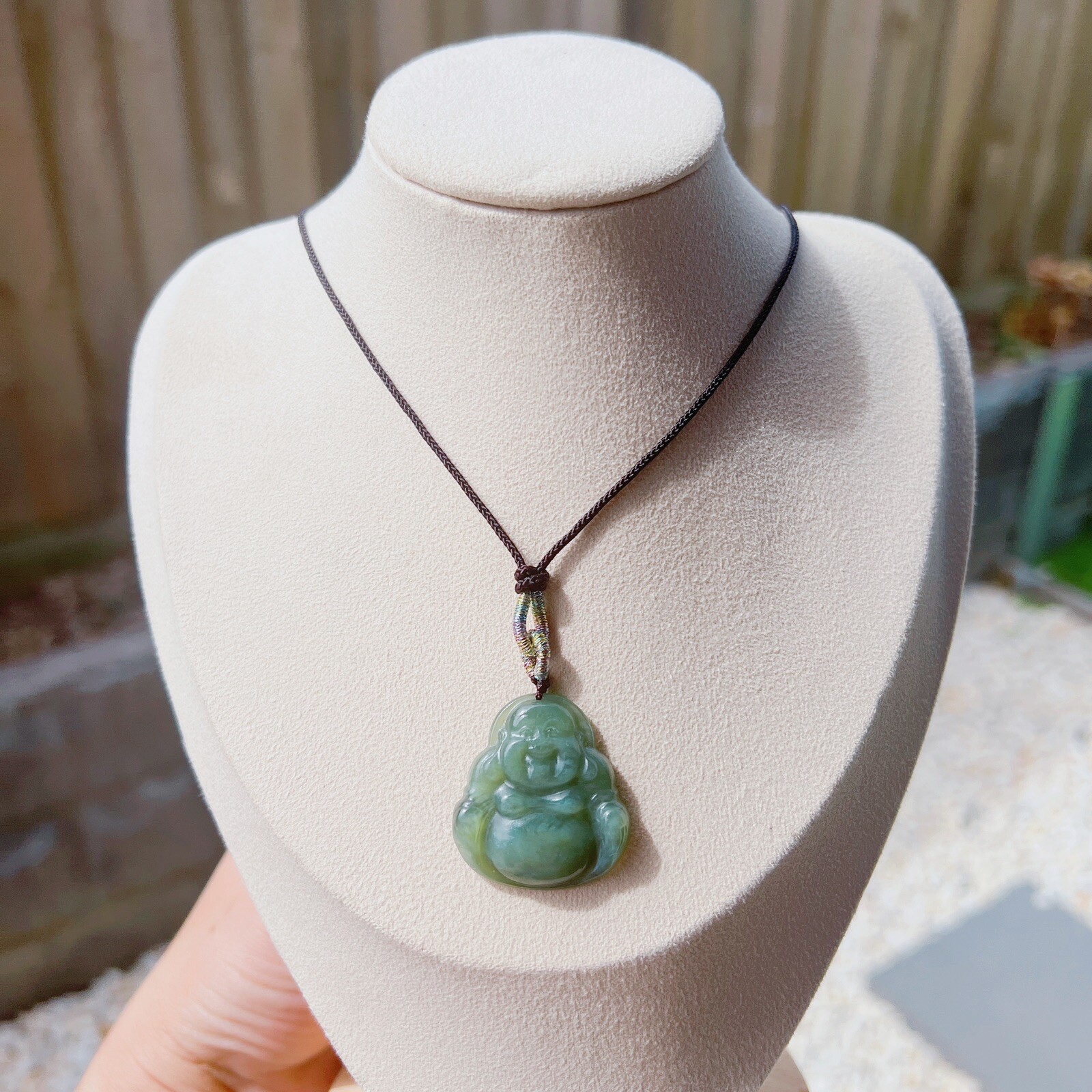 Good Quality 100% Natural Real Hetian Green Jade Buddha Pendant Necklace
