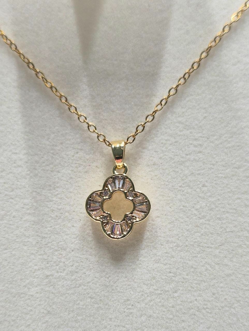 Titanium Steel Necklace Copper Pendant Cubic Zirconia Inlaid Real Gold Plating