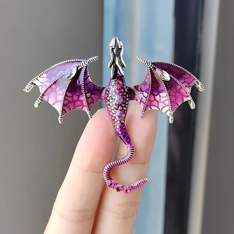 1pc Dragon Brooch Pin Enamel Crystal Animal Badge Jewelry Gift – Animal Pins