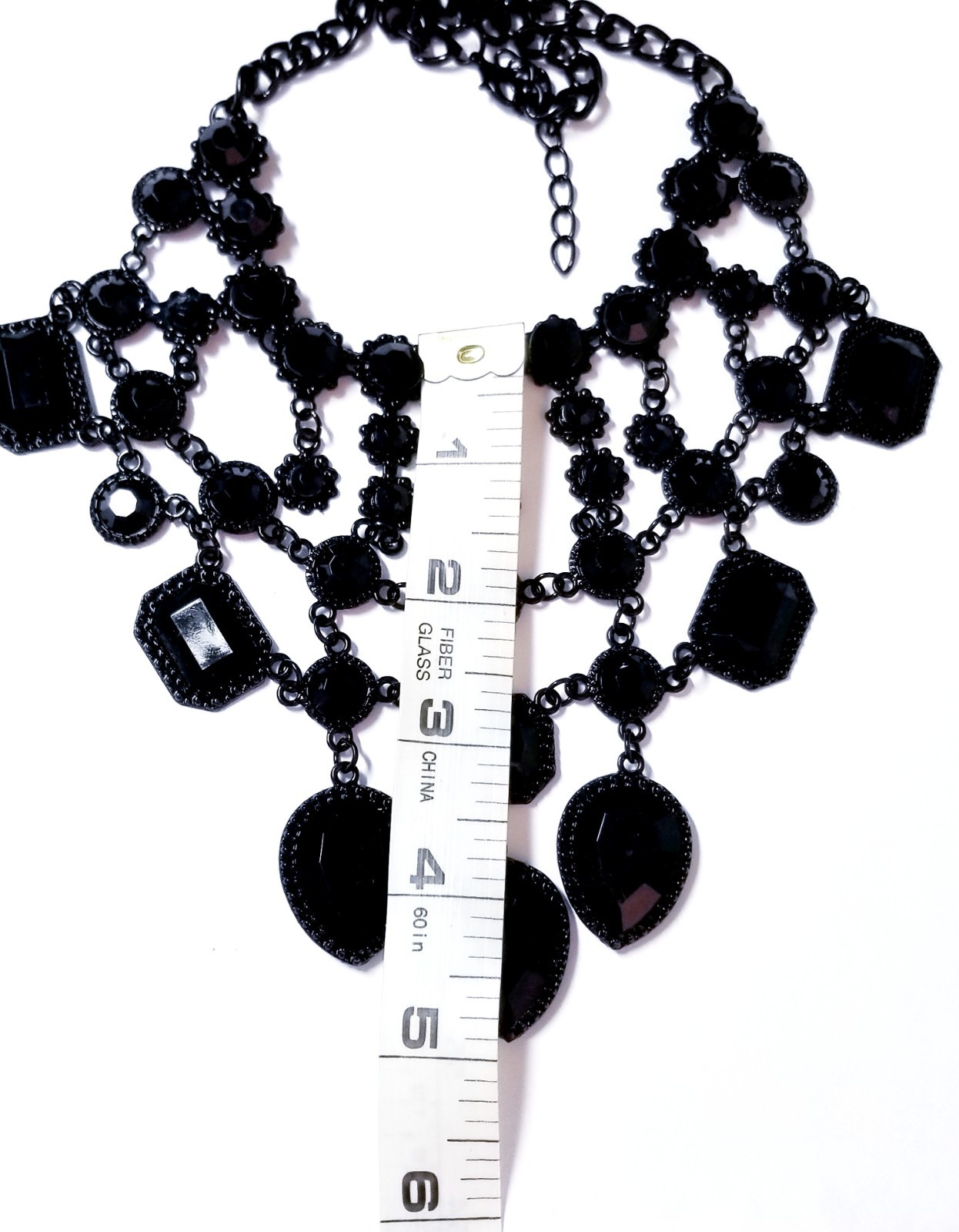 Black Statement Choker Rhinestone Resin Necklace Bridal Prom Pageant Gothic