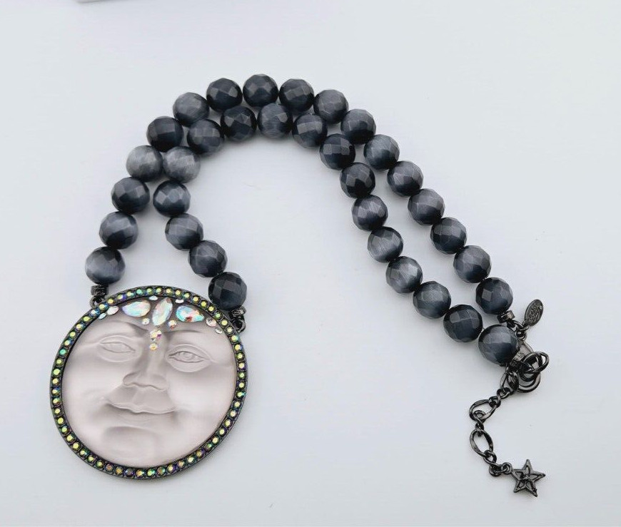 Kirks Folly Enchantress Stormy Seaview Moon 50mm Beaded Necklace Hematite #84