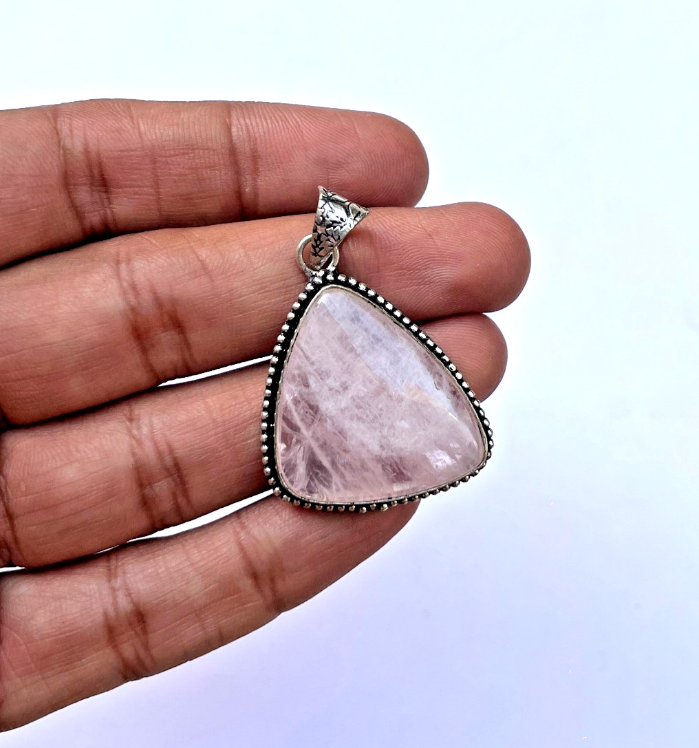 Natural Rose Quartz Necklace Large Pink Crystal Pendant Healing Stone 24 Inch