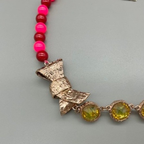Marc By Marc Jacobs Necklace Women Pink Red Yellow Crystal Bow Toggle 18 Inch