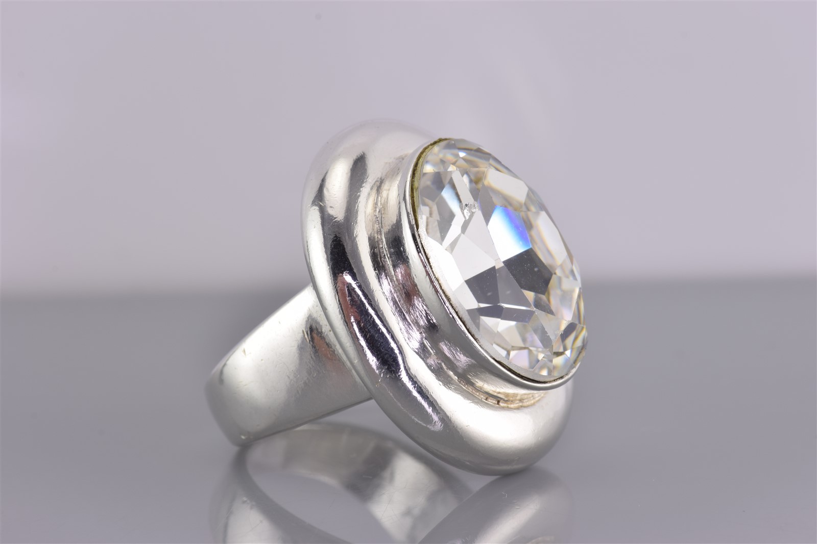 Chunky BIG Sterling Silver Oval Cubic Zirconia Statement Band Ring 30g 925 Sz: 7