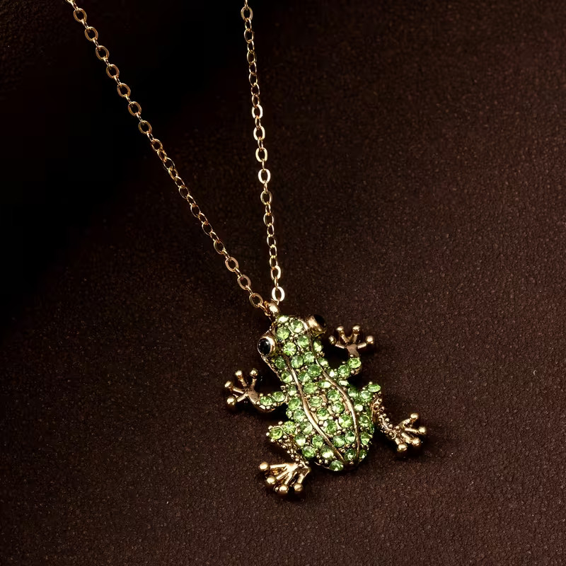 Frog Jeweled Necklace Jewelry Nature Amphibian Animal Pendant