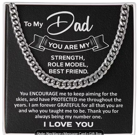 Dad Fathers Day Mens Gift Silver Chain Necklace personalised Gift Box & Bag