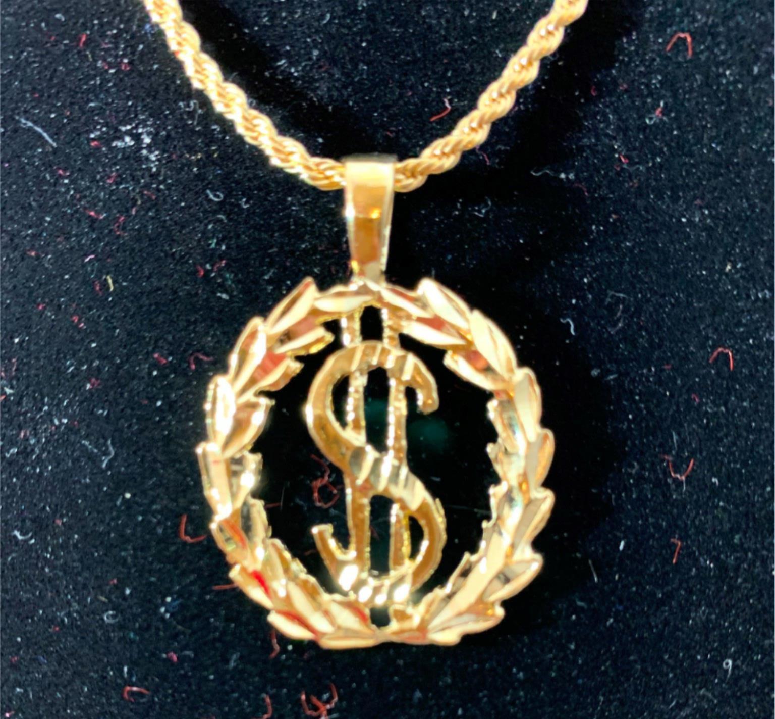 14 KT GOLD PLATED ABOUT 1 1/2 INCHES DOLLAR SIGN CHARM PENDANT-3517 USA SELLER