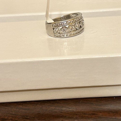 Size 7 Half Eternity Band Diamond CZ Silver Tone No Mark