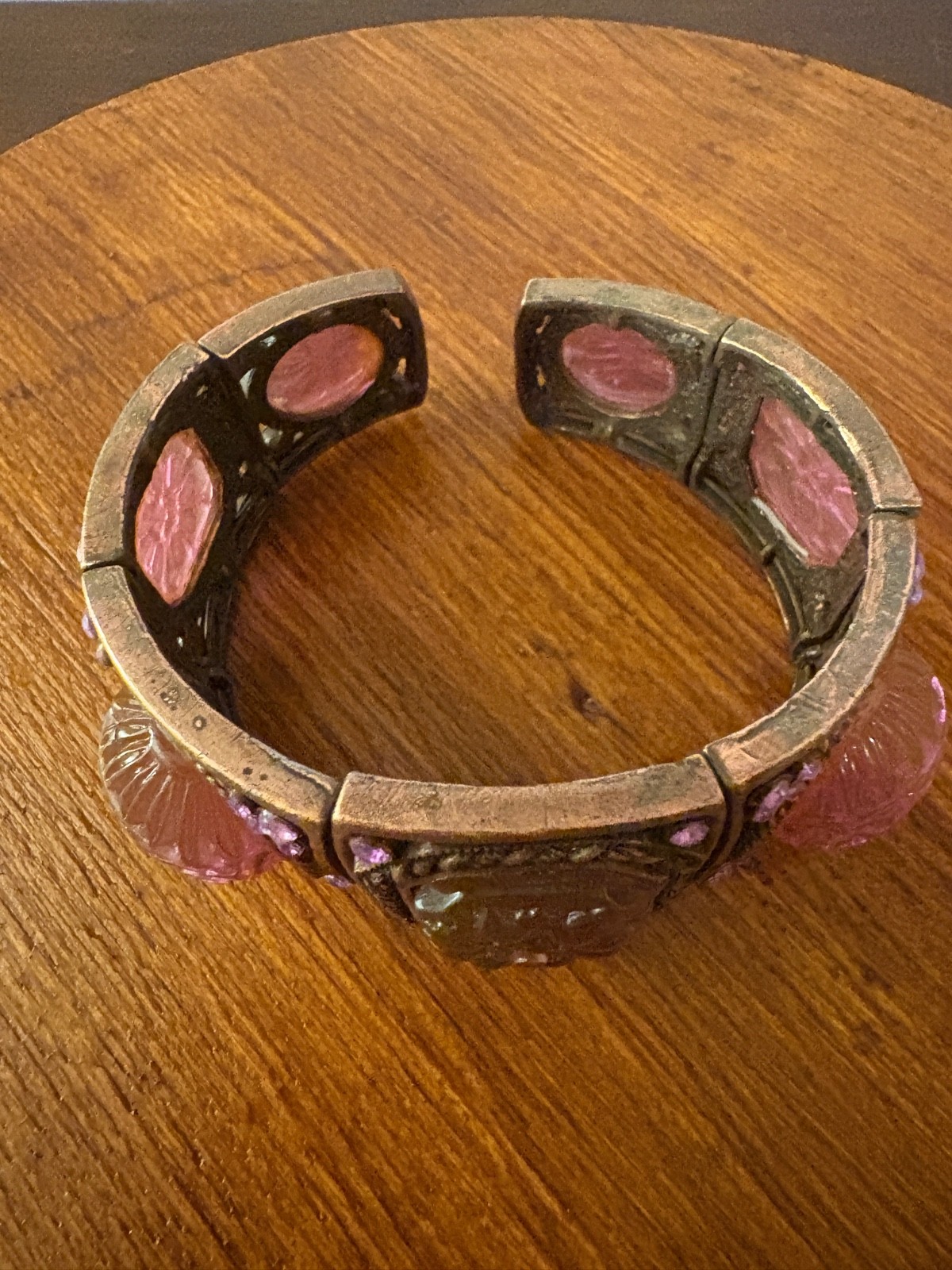 3 Vintage Chunky Slip on Bangle Bracelets Brass Pink Copper Mix