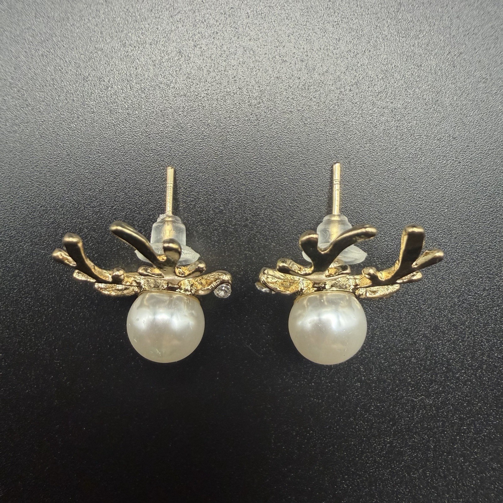 Christmas Deer Faux Pearl Gold Tone Ear Stud Earrings Christmas Gift Womens New
