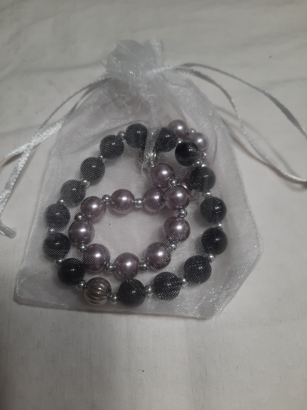 2 Beautifu Beadl Bracelets – black And Silver And Lavender And Silver. Unbranded