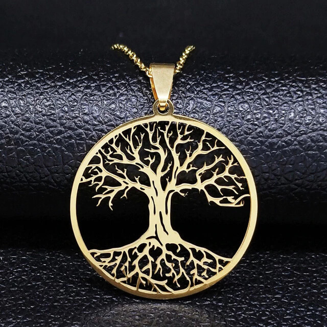 Tree of Life Stainless Steel Pendant Chain Necklace Silver Gold Color Women Men