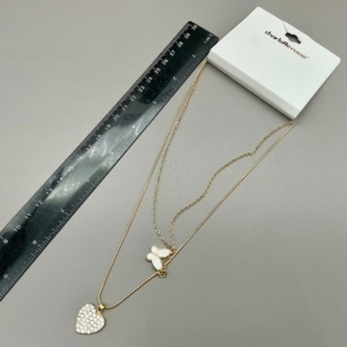 Charlotte Russe Necklace Womens Gold Layered Butterfly Heart Rhinestone 16-18in