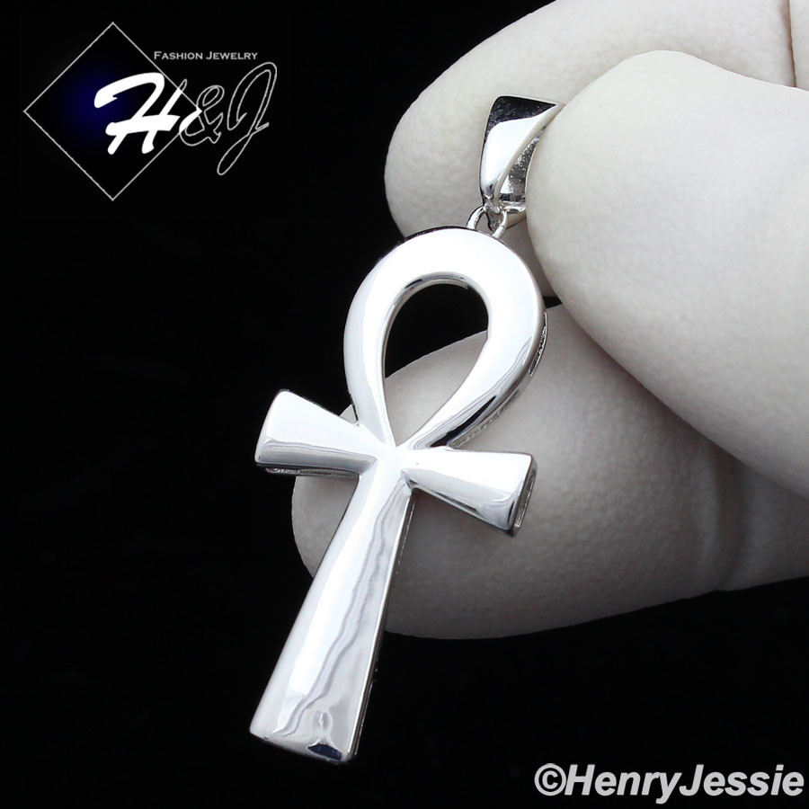20″MEN 925 STERLING SILVER 2MM MIAMI CUBAN CHAIN ANKH KEY CROSS PENDANT*SP195