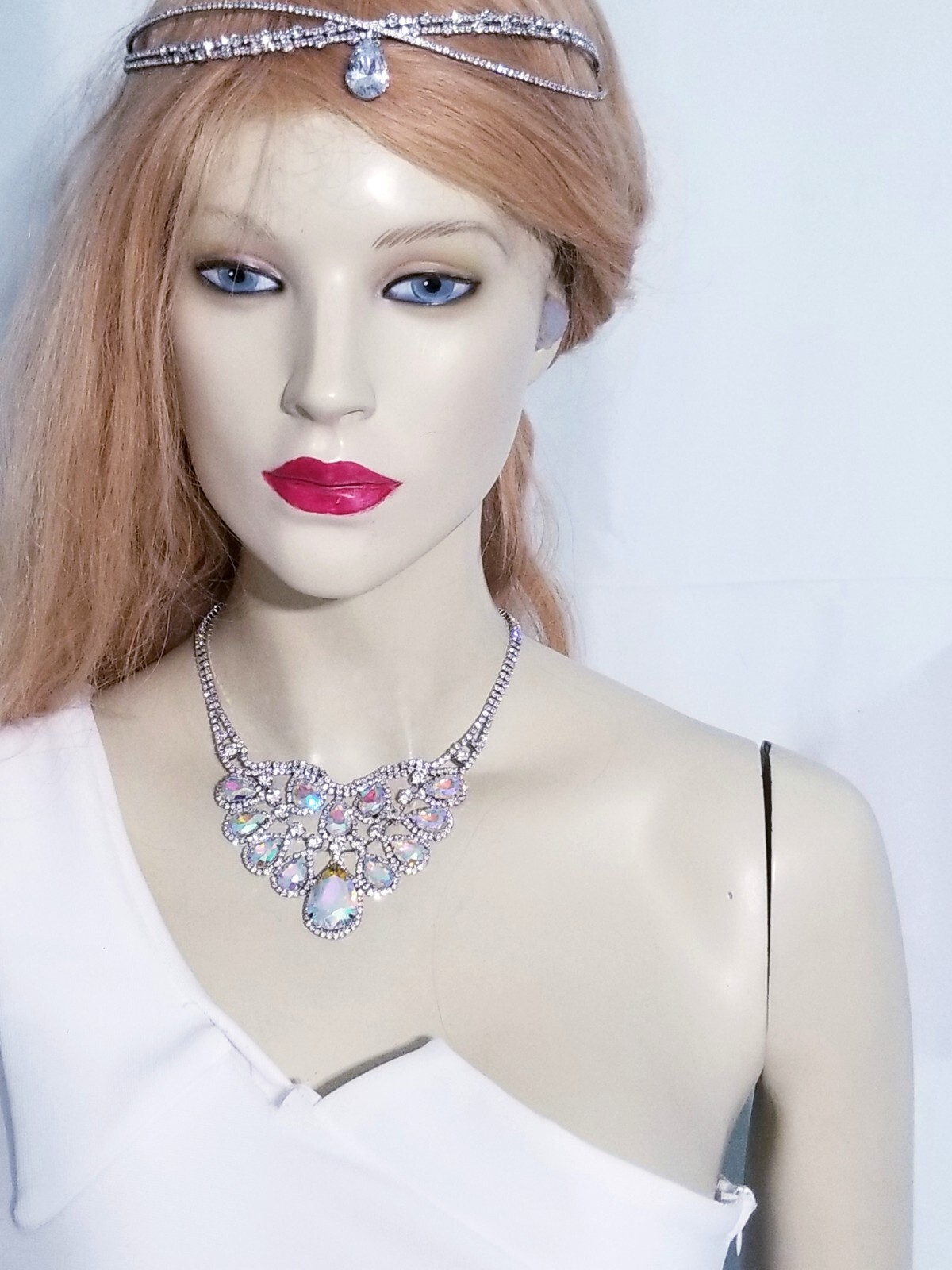 Iridescent AB Crystal Choker Rhinestone Statement Necklace Bridal Prom Pageant