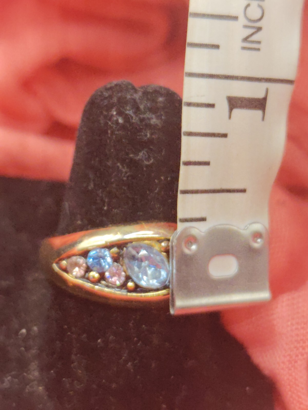 Gold Tone Blue Pink Gemstone Gem Stone Crystal Rhinestone Ring 7.75 Jewelry