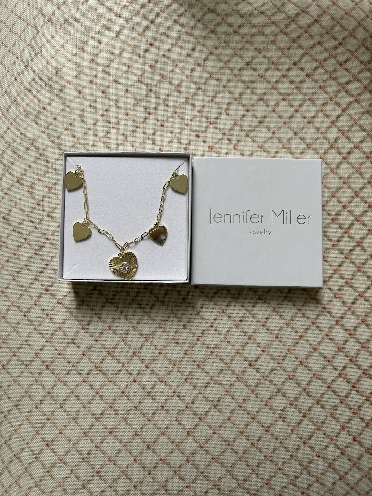 Jennifer Miller Yellow Gold Plated 5 Heart Charm Necklace – NEW IN BOX!!!