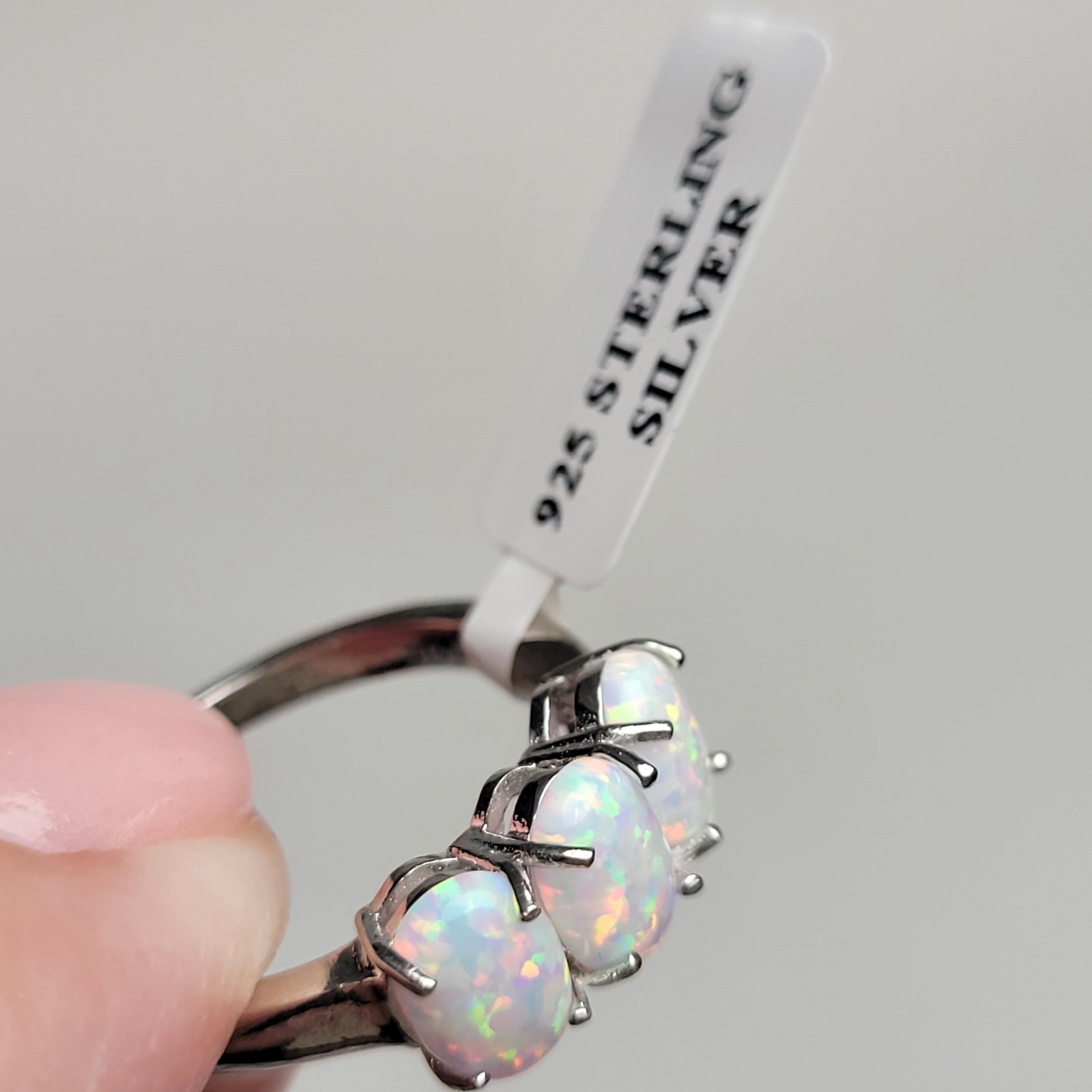 Beautiful Opal 3-Stone Ring Size 7. 925 Sterling Silver. Gorgeous Colors!