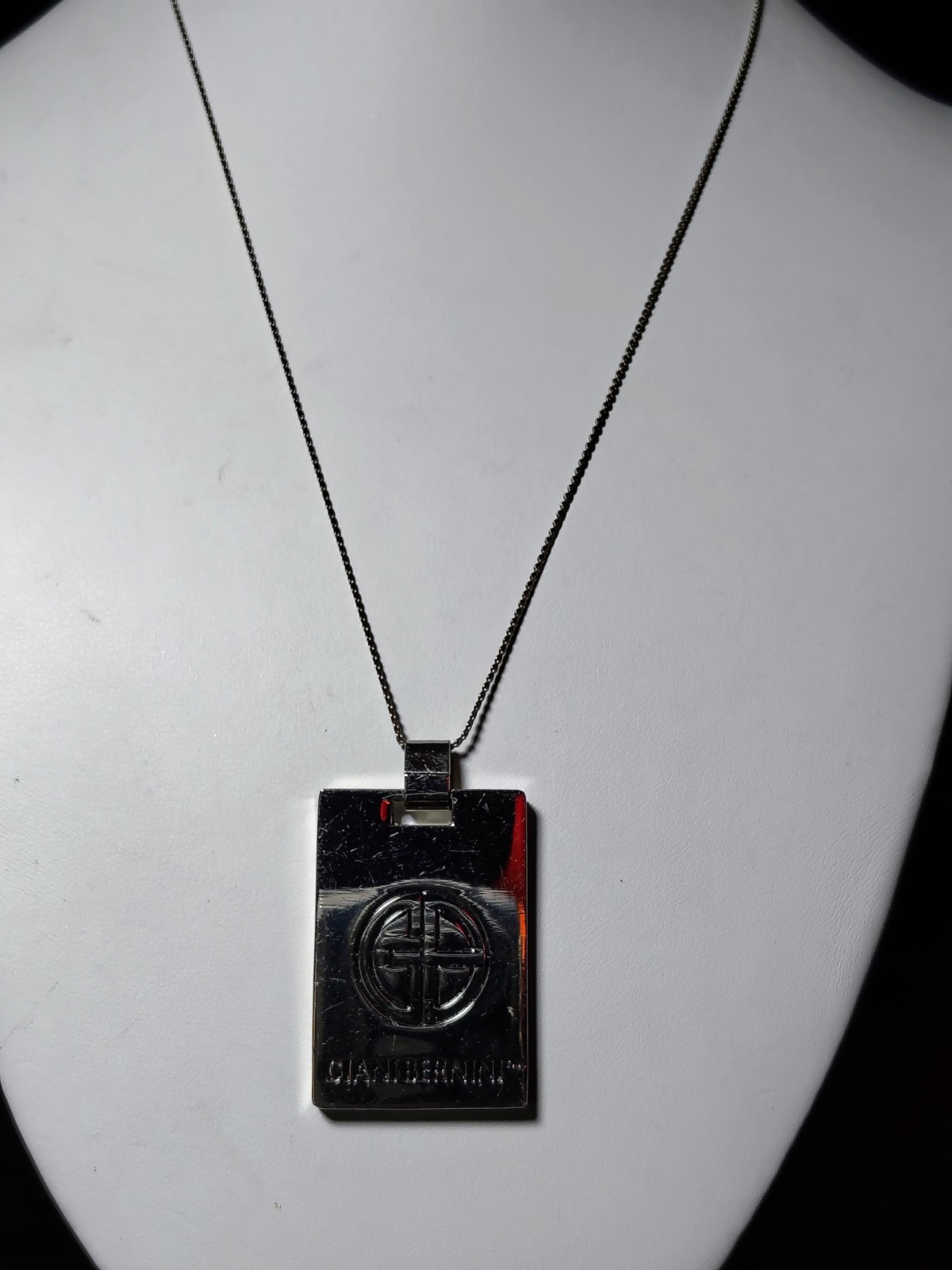 N684 Reversible Giani Bernini Pendant Necklace SilverTone Leather & Logo 18″