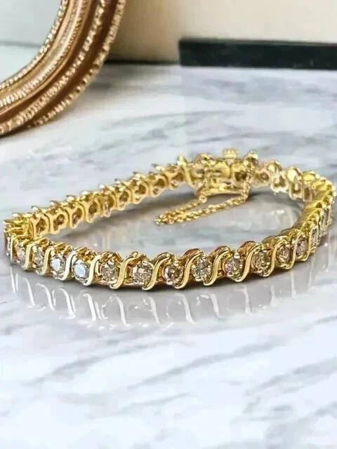 14K Yellow Gold Plated 5Ct Round Cut Lab Created Diamond Women’s Tennis Bracelet