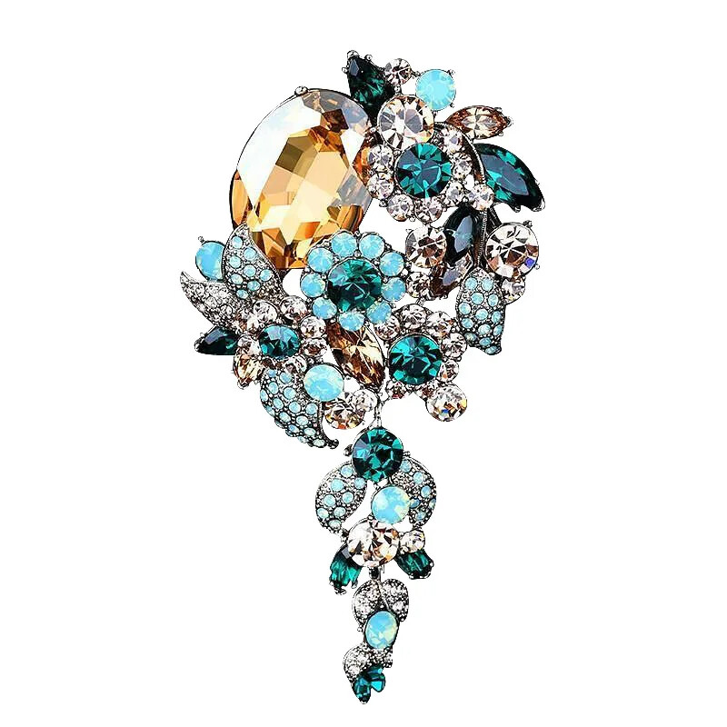 Female Winter Coat Long Tassel Brooch Rhinestone Corsage Fashion Suit Pin Gift
