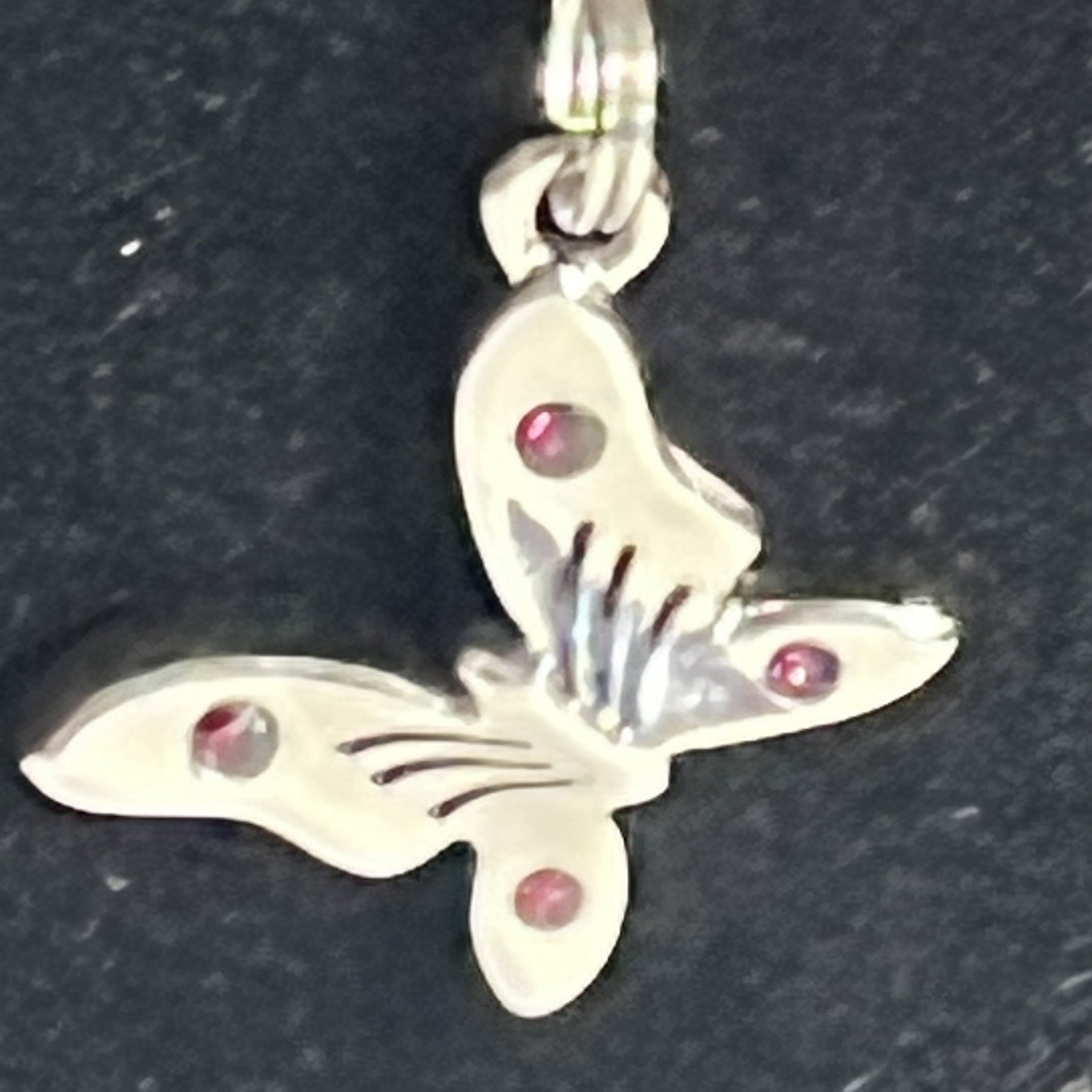 Silver Butterfly Pendant Necklace 4 Purple Rhinestones 17 In Chain Lobster Clasp