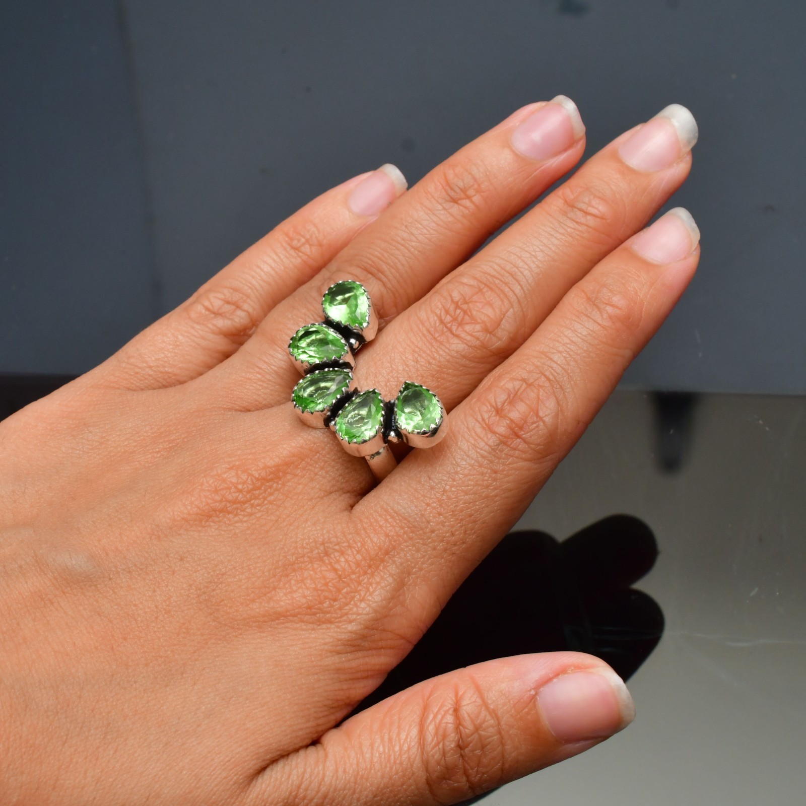 Green Amethyst (Lab-Created)Gemstone 925 sterling silver Handmade Ring- All Size