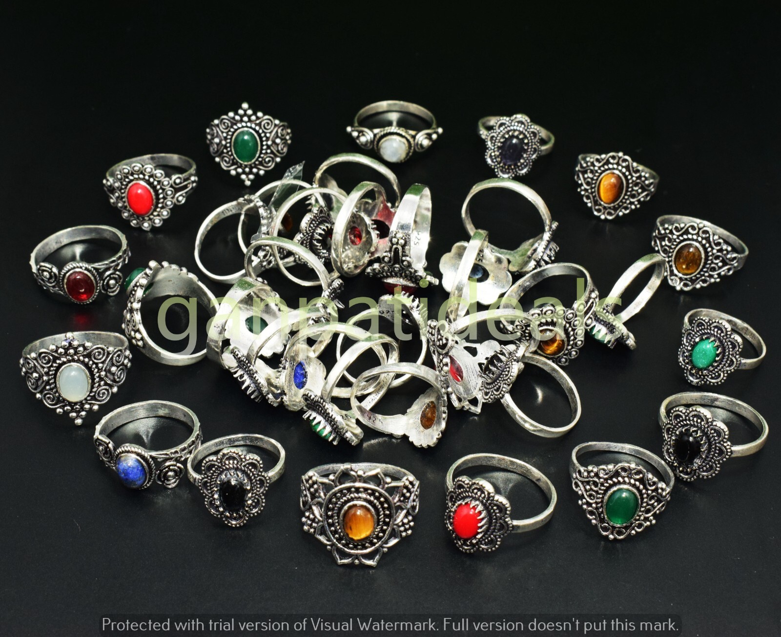1000pcs Lot Moonstone & Mix Gemstone Rings 925 Silver Plated Jewelry Lots