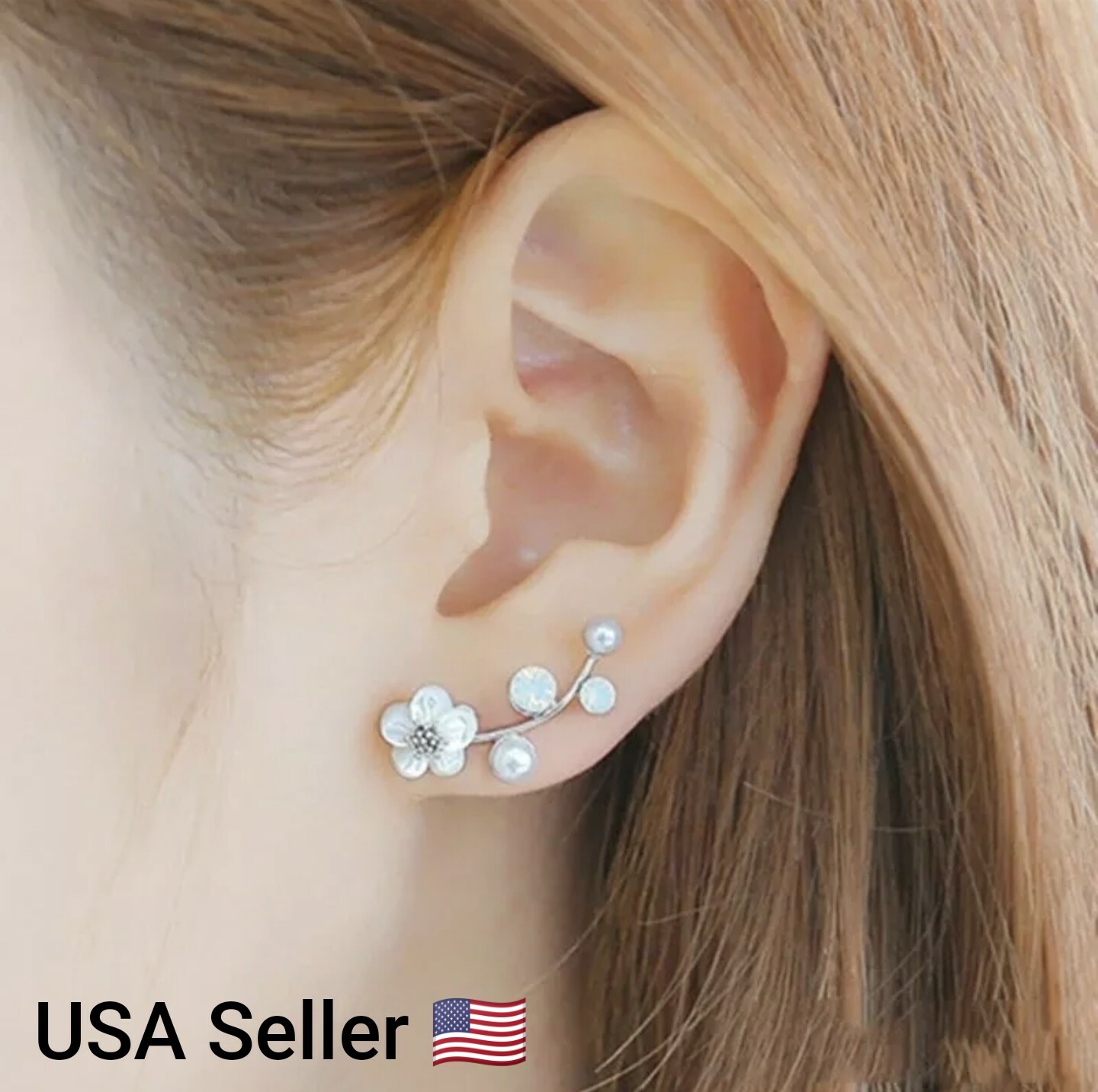 New Fashion Crystal Earrings For Women Branch Shell Pearl Flower Stud