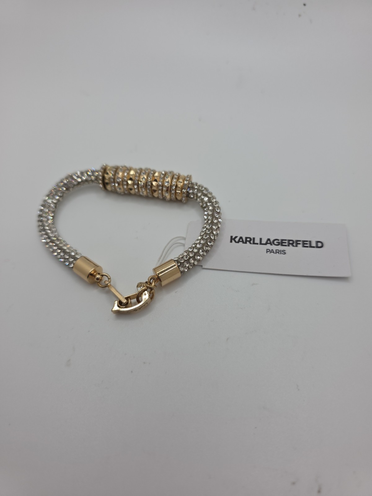 Karl Lagerfeld Paris Glass Stone Pave Tube Chain Flex Bracelet Gold-Tone