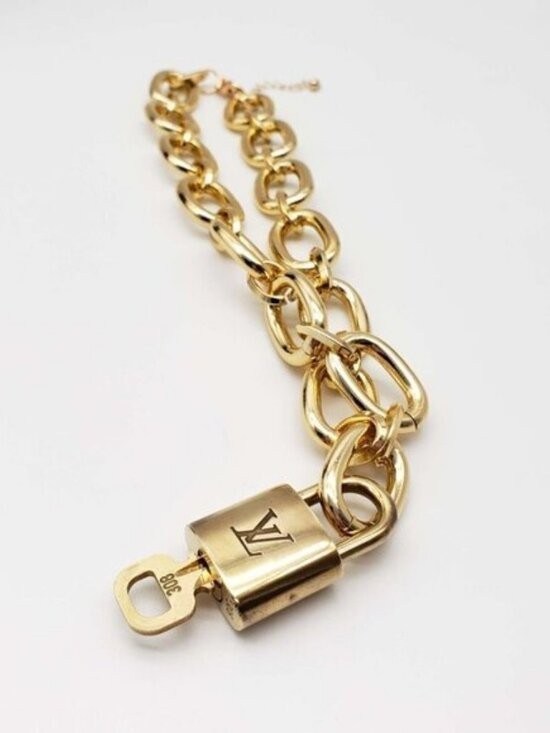 Authentic Louis Vuitton Gold Padlock with Unbranded Fashion Gold Plated Necklace