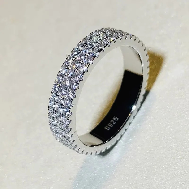 925 Sterling Silver Eternity Band Women Zircon Prong Setting Engagement Jewelry
