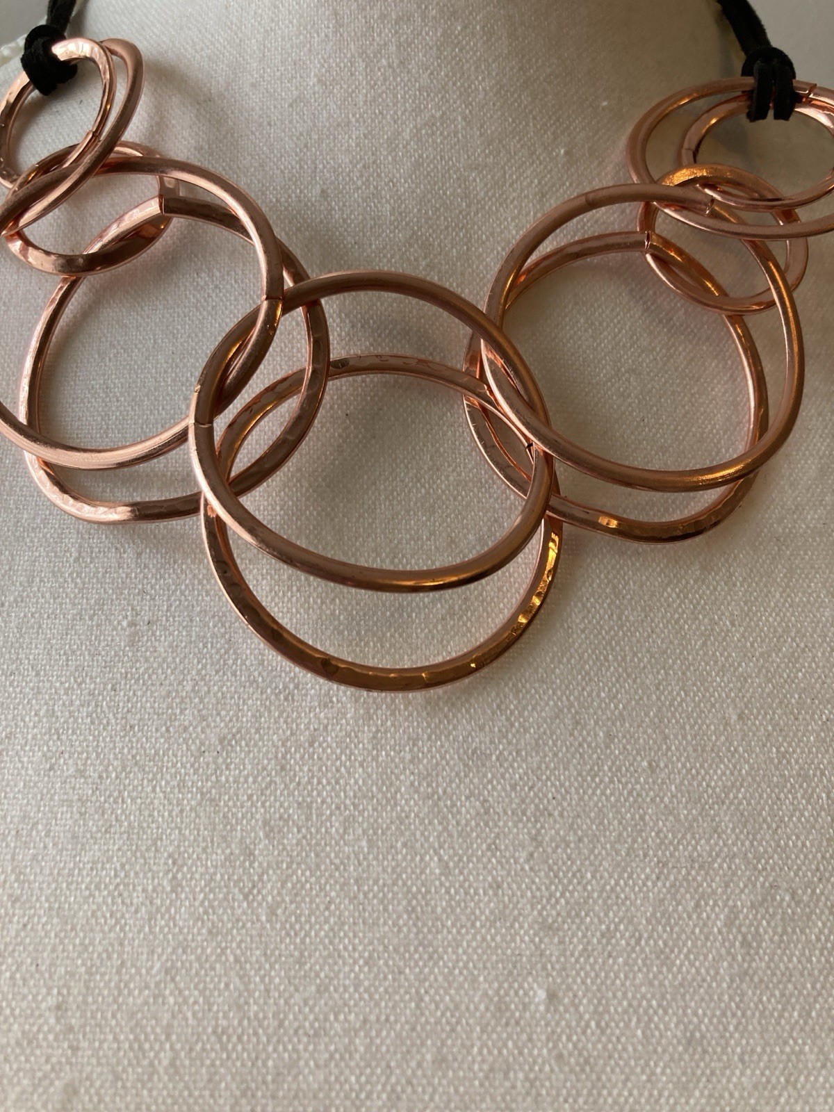 Linked Circle Necklace Cord Modernist Geometric Copper Tone Rose Gold Tone