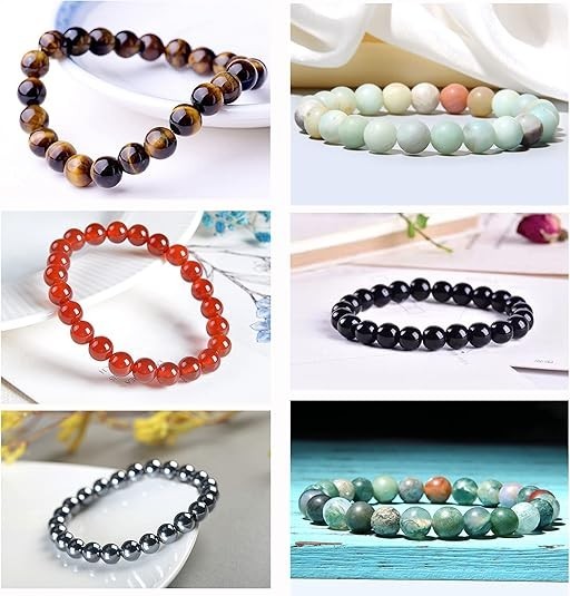 12 PCS 8Mm Semi-Precious Gemstone Bracelet Set Crystal Stone Stretch Bracelets f