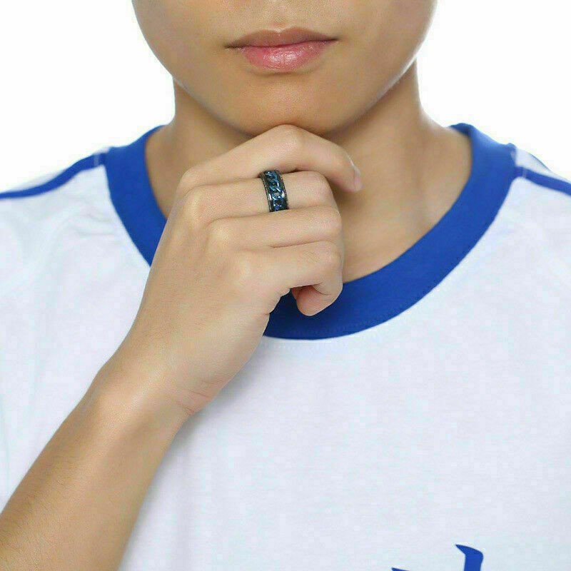 Blue Stainless Chain Size 45120 Black Band Steel Spinner Wedding Men’s Ring 8mm