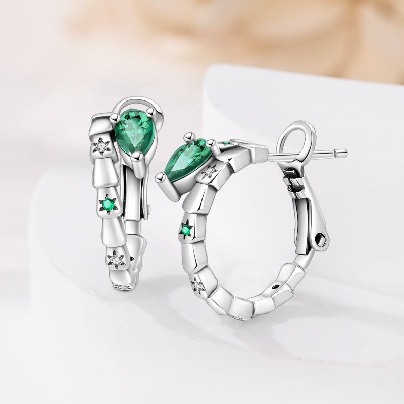 PANDACH 925 Sterling Silver Starry Serpent Hoop Earrings For Women Jewelry Gifts