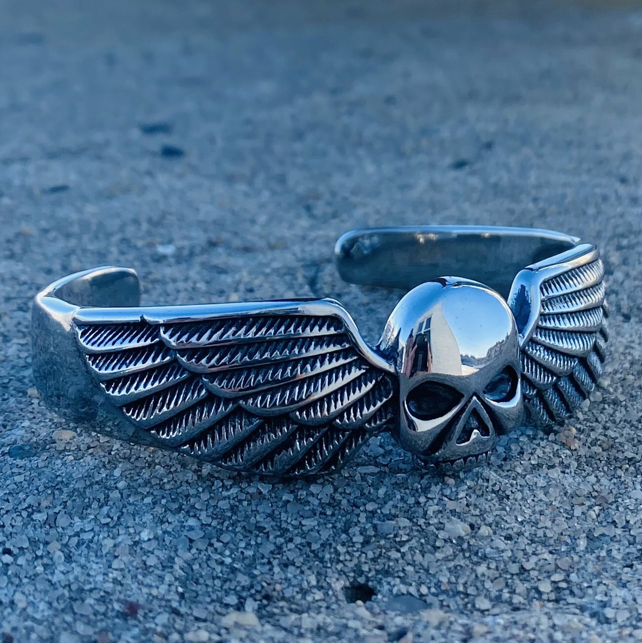 MENDEL 8 Inch Mens Stainless Steel Motorcycle Biker Skull Cuff Bangle Bracelet