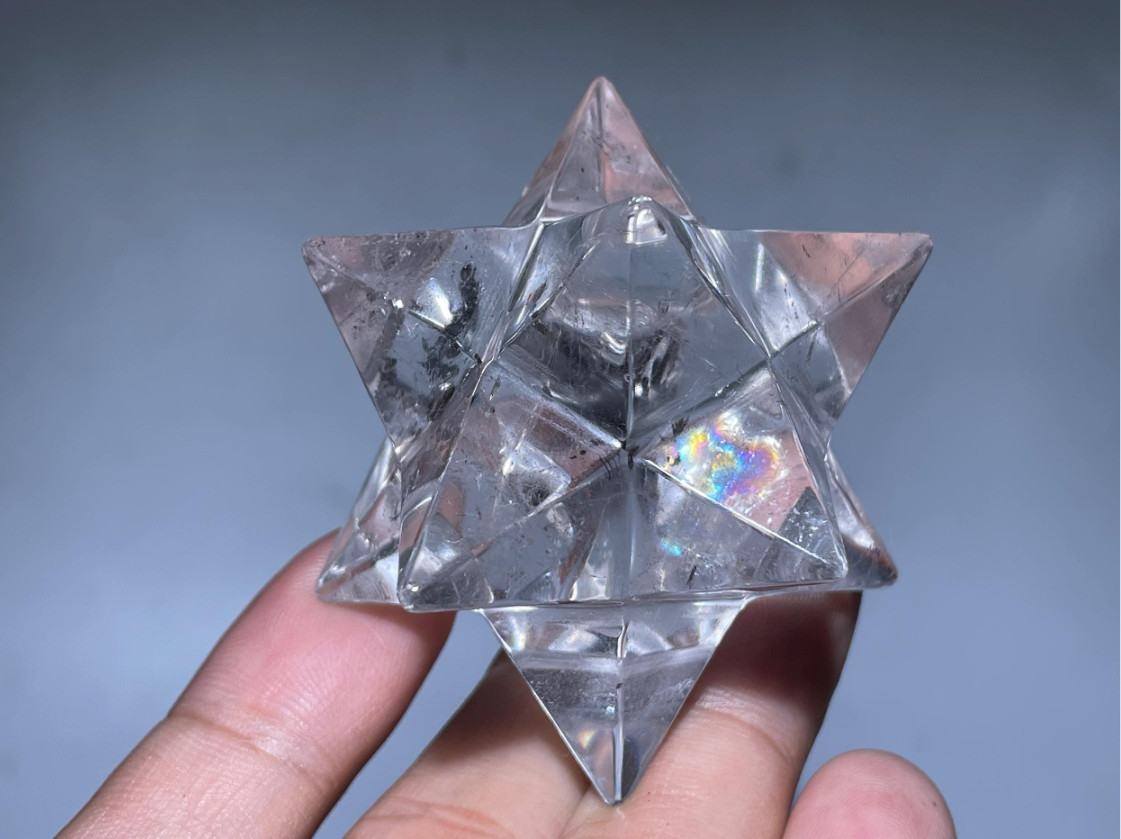 Hand Carved White Quartz Merkaba Star: Home Decor Crystal Gift (2”)