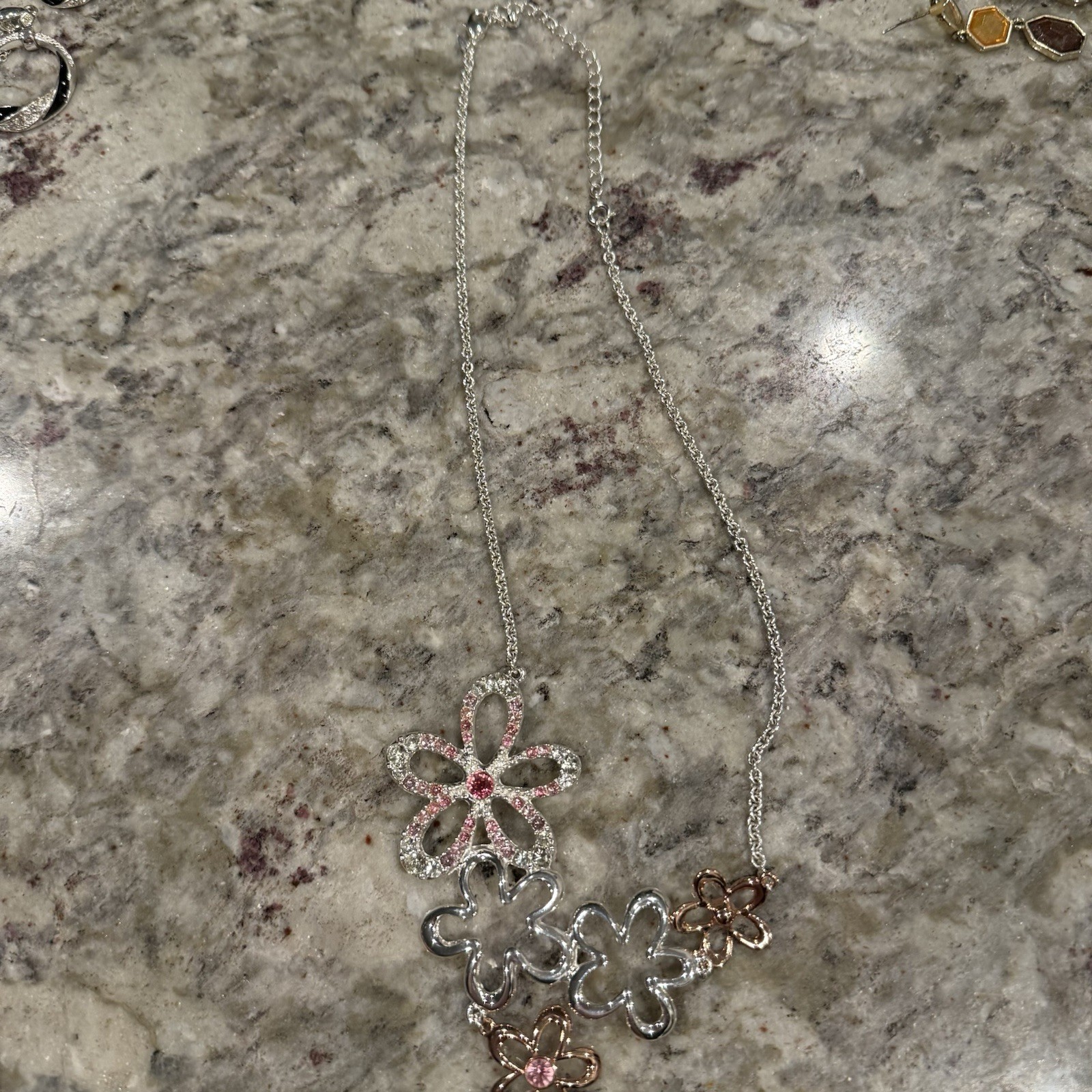 Multi-Flower Pendant Necklace with Pink Accents