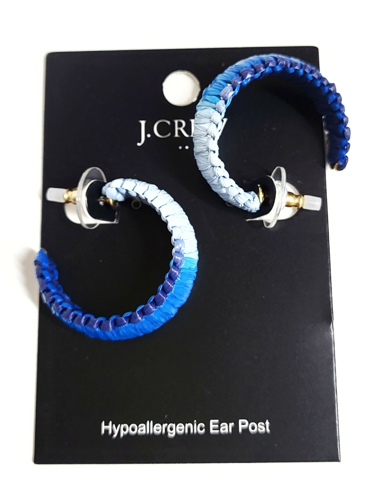 J.Crew Factory Raffia Wrapped Hoop Earrings Blue Ombre Multi Hypoallergenic NWT