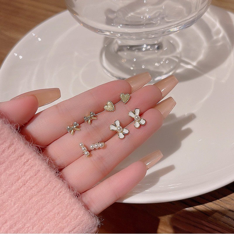 6 Pairs Minimal Stud Earrings April Birthstone Jewelry Gold Hypoallergenic Set C
