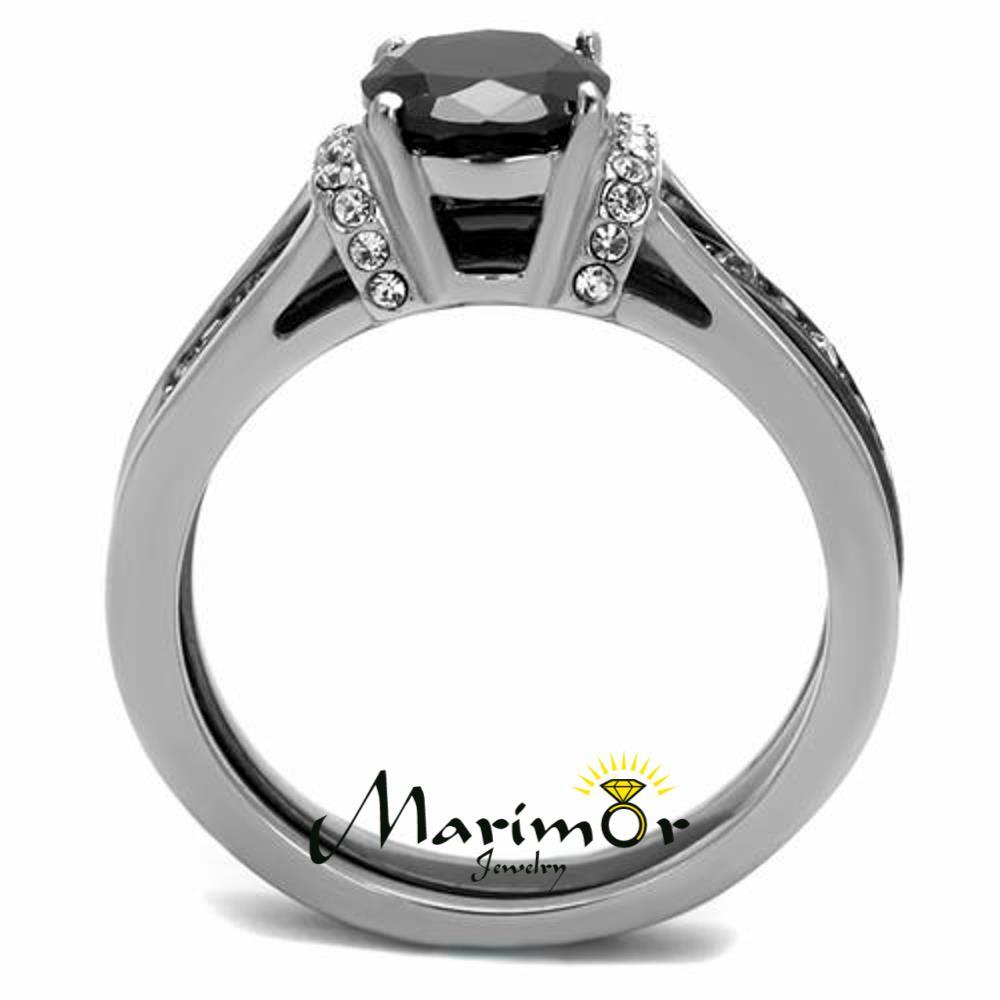 Stainless Steel 2.12 Ct Oval Cut Black Cz Two Toned Ion Plated Wedding Ring Set