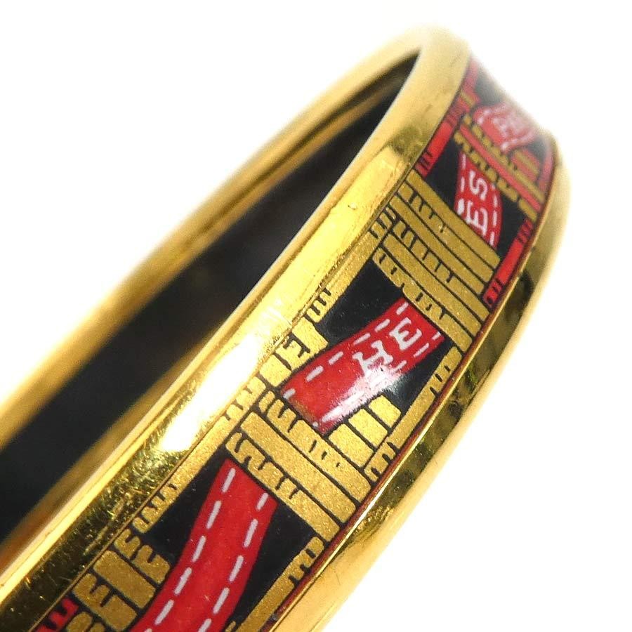 HERMES Email Bangle Bracelet Women’s Gold Black Red e61813a 7.5in Enamel