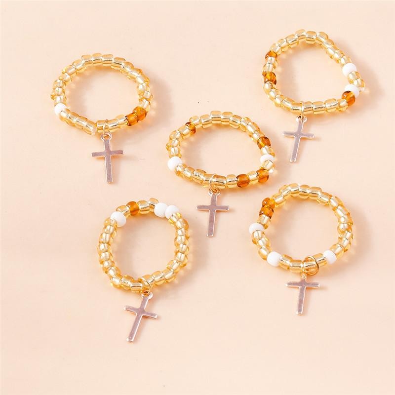 Bohemian Handmade Colorful Flower Beaded Ring Set for Women Beach Jewelry Gift