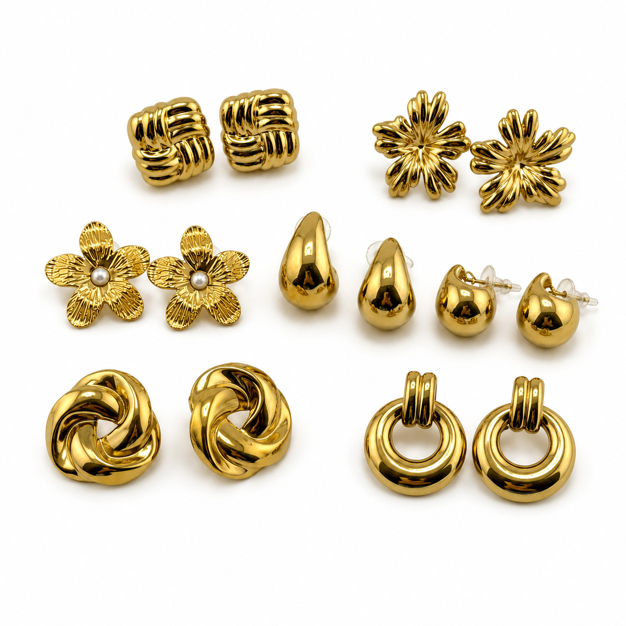 18K Gold Woven Square Stud Earrings Basket Weave Chunky Gift for Her