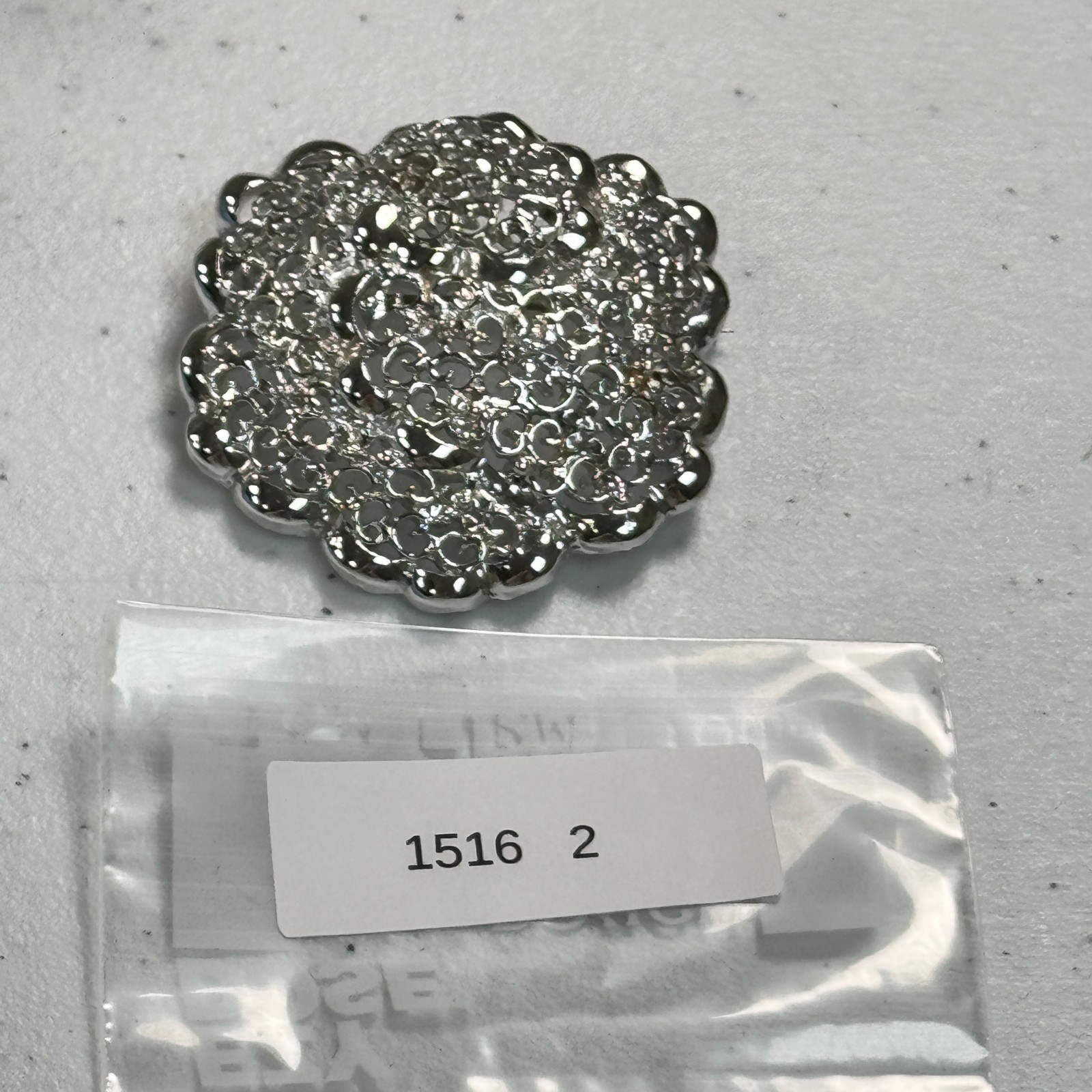 Vintage Silver Tone Filigree Round Brooch Openwork Scalloped Edge MCM Pin